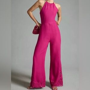 Anthropologie pink linen eye catching jumpsuit!